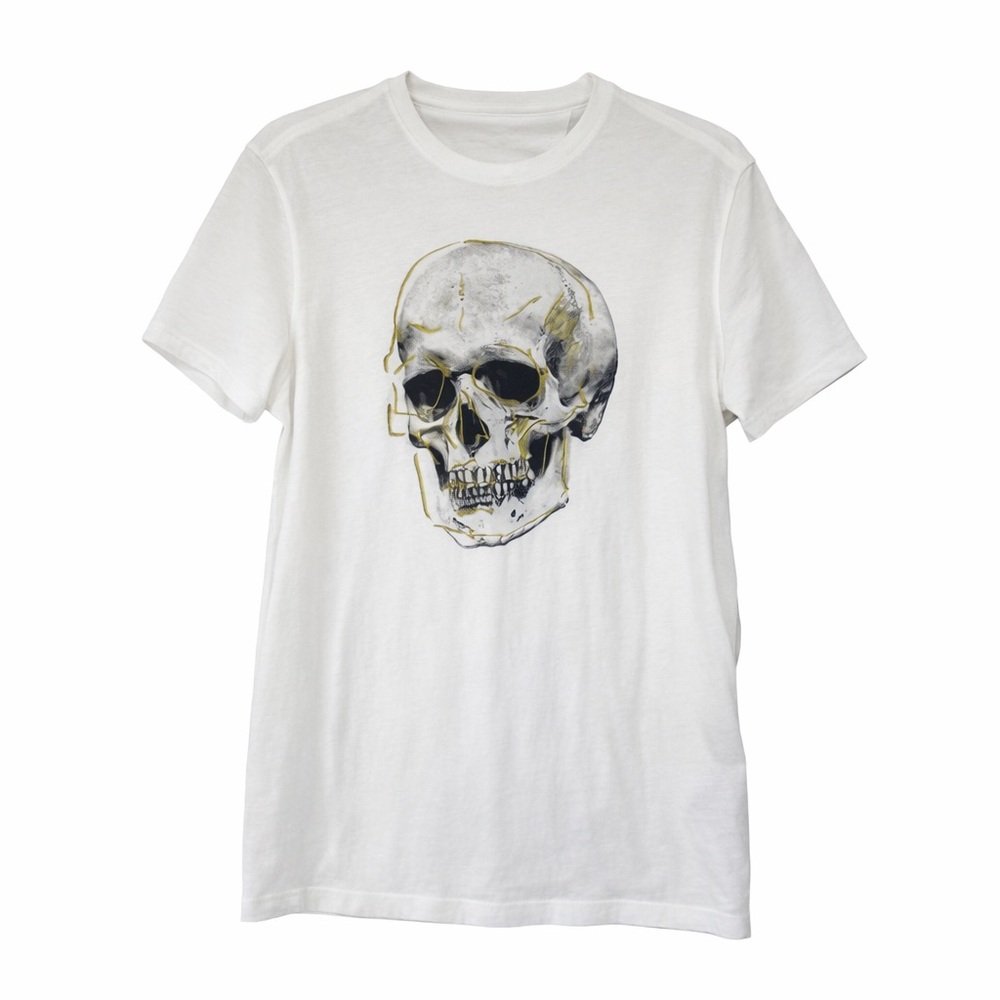 John Varvatos Skull Graphic T Shirt XS White Cotton Rocker Grunge Tee